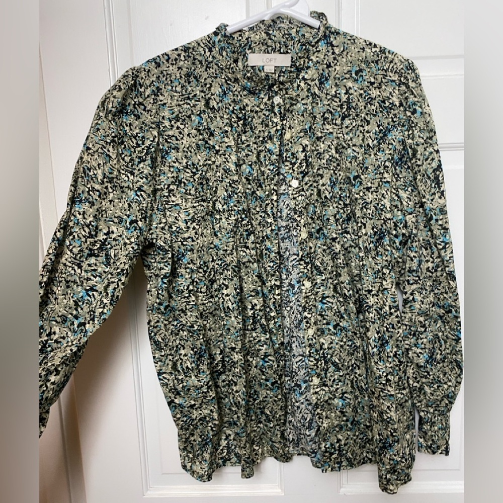 LOFT Abstract Patterned Shirt in Black, White, and Blue
